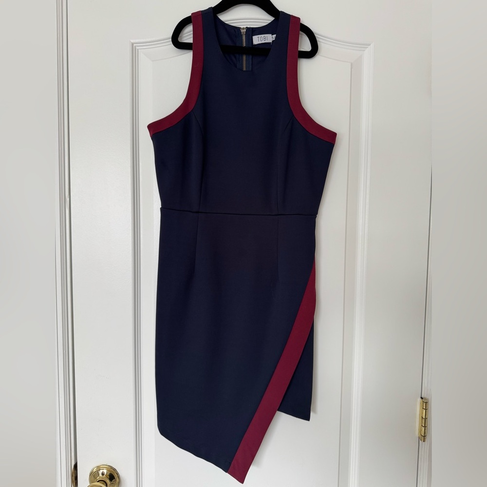 Tobi Asymmetrical Navy and Burgundy Dress